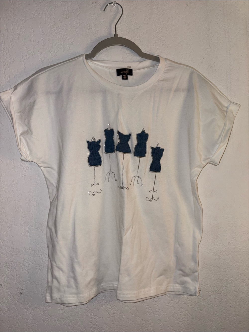White Girls' Tee with Navy Dress Form Appliqués - Unknown Brand